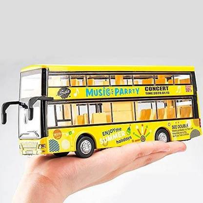 LIBRA Die cast Pull Back Toy Bus Alloy Double Decker with Openable Doors Sound & Light