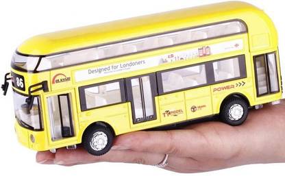 LIBRA Die cast Pull Back Toy Bus Alloy London Vehicle with Openable Doors Sound-Light