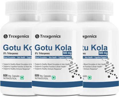Trexgenics GOTU KOLA 8% Triterpenes 500 mg Varicose veins, Blood circulation,Brain(60Vcaps)