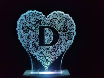 TURK ALPHABET D Acrylic 3D Illusion RGB 7 Colour Changing LED Plug and Play Night Lamp