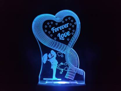 kampbros FOREVER COUPLE HEART Acrylic 3D Illusion RGB 7 Colour Changing LED Plug and Play Night Lamp