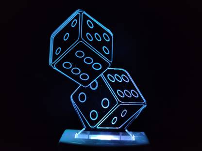 FROLIK 2 DICE Acrylic 3D Illusion RGB 7 Colour Changing LED Plug and Play Night Lamp