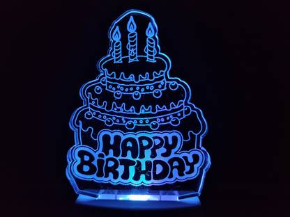 Red Robin HAPPY BIRTHDAY CAKE Acrylic 3D Illusion RGB 7 Colour Changing LED Plug and Play Night Lamp