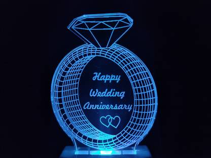 FROLIK HAPPY WEDDING ANNIVERSARY Acrylic 3D Illusion RGB 7 Colour LED Plug and Play Night Lamp