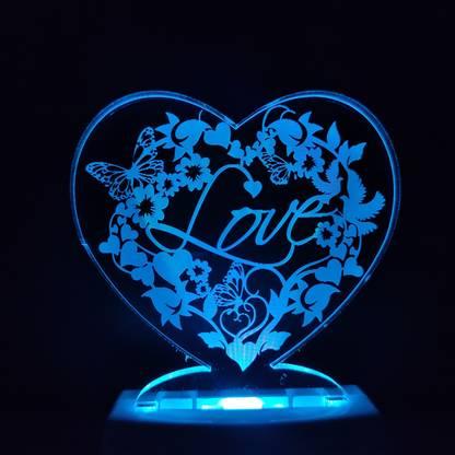 FROLIK LOVE HEART Acrylic 3D Illusion RGB 7 Colour Changing LED Plug and Play Night Lamp
