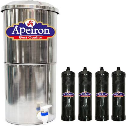 Apeiron Stainlesss Steel Water Filter 30L with 4 carbon Candles Bottom Loading Water Dispenser