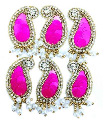 Indian Petals Keri Design Sequence Buti with Stones for Packing Decoration - 11209, Deep Pink