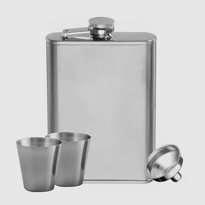 Nexshop ™$1515 Bar Set 8oz Silver Hip Flask With 2 Shot Glass And 1 Funnel 1 - Piece Bar Set