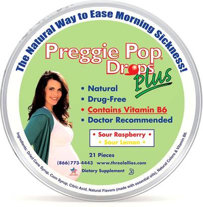Preggie Pop Three Lollies Drops Plus with Vitamin B6 for Morning Sickness Relief Raspberry Candy