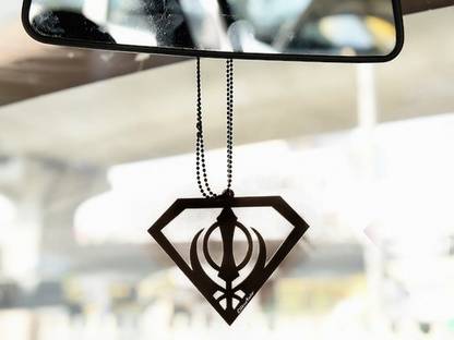 EliteAuto Premium Laser-Cut SuperMan Style Khanda Sahib Rear view Mirror Hanging Ornament Car Hanging Ornament