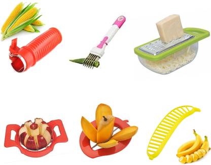 Samarpan Cheese grater, Neki & Corn Cutter With Apple, Mango & Banana Cutter (Pack Of 6) Vegetable & Fruit Chopper