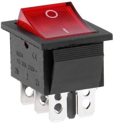 KCD 5pcs 6 Pin Big On-Off Rectangle Rocker Switch 16a/250v DPDT Red Indicator Light Electronic Components Electronic Hobby Kit
