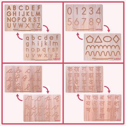 LICHEE Hindi, Capital&Small, Cursive Alphabet and Number&Patten Learning Board Toys