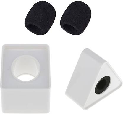 WON 2pcs Microphone Sponge Round and 2 Pcs Microphone Station Logo White Square and Triangle