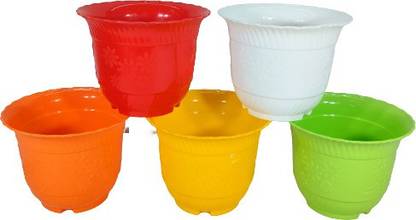 VIMIBELLS Plastic Table Top Pots For Plants Multicolored Set of 5 (6 Inch) Plant Container Set