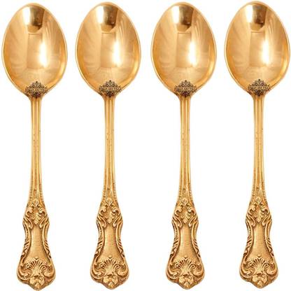 INDIAN ART VILLA Brass Desert Spoon 6.8 Inch For Home & Restaurant Brass Dessert Spoon Set