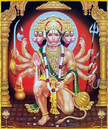 Wall gallery 45.72 cm Panchmukhi Bajrangbali jI For Vastu Shanti,Remove Negative Energy GlowingSticker Self Adhesive Sticker