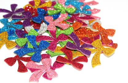 JHINTEMETIC 5.08 cm Bow Shape Glitter Foam Stickers For Crafts Activities, Creativity - Pack Of 50 Removable Sticker