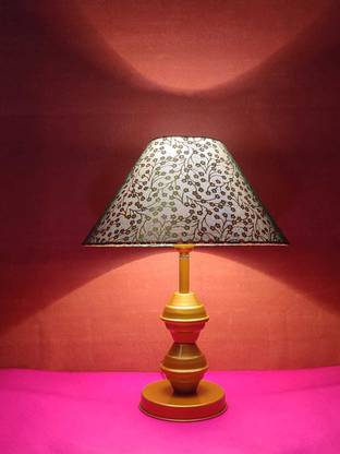 RAIKWAR Designer GREEN&GOLD Color Conical Shade and Beautiful GOLDEN Color Metal Base Table Lamp