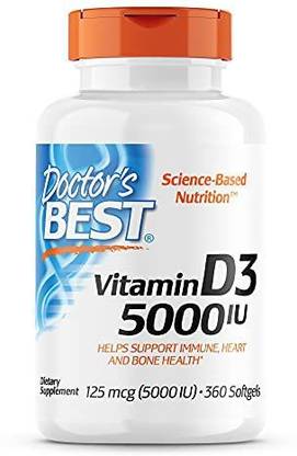 Doctor's Best Vitamin D3 5,000 IU for Healthy Bones, Teeth, Heart and Immune Support, Non-GMO