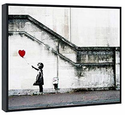 Wieco Art Art Framed Canvas Wall Art Giclee Canvas Prints of Banksy Grafitti Girl with Red
