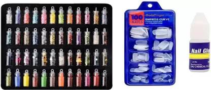 Everwey 48 Pcs 3D Nail Art Kit. Glitter Sequins Rhinestones & Artificial Nails With Glue