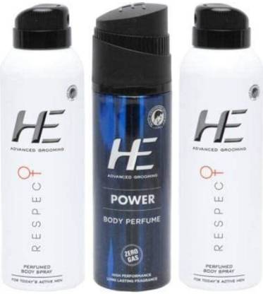 HE ADVANCED GROOMING POWER BODY PERFUME PACK OF 3 [ ZERO GAS ] HIGH PERFORMANCE Perfume Body Spray  -  For Men & Women