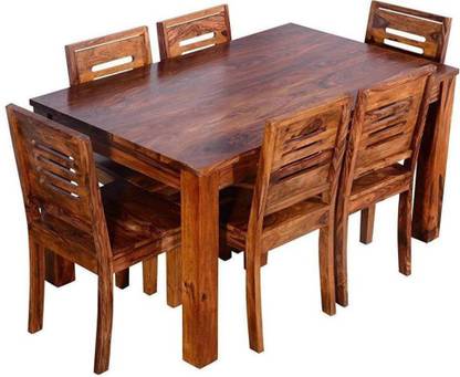 VARSHA FURNITURE Solid Wood 6 Seater Dining Set for Dining Room Restaurant| Rosewood| Teak Finish Solid Wood 6 Seater Dining Table