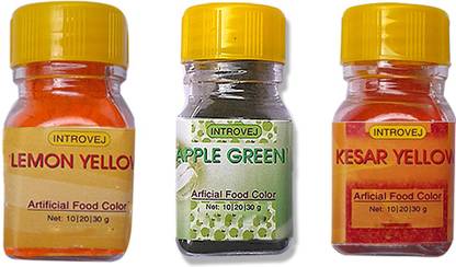 INTROVEJ Artificial Food Colour 3 Lemon yellow apple green kesar yellow Multicolor