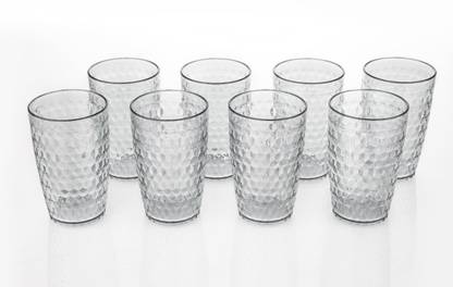 Finner (Pack of 8) Check Design Glass For Juice And Water 8 Piece (White) Glass Set Water/Juice Glass