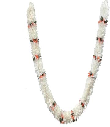 RishiArt White Color Handmade Garlands Mala Multipurpose Satin Ribbon Garland (Orange) Bun