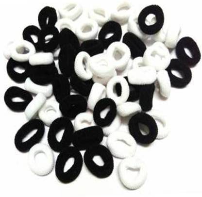 Parhon Soft Rubber Hair Bands for young girls (Black and White) Ponytail Holder 50pc Rubber Band