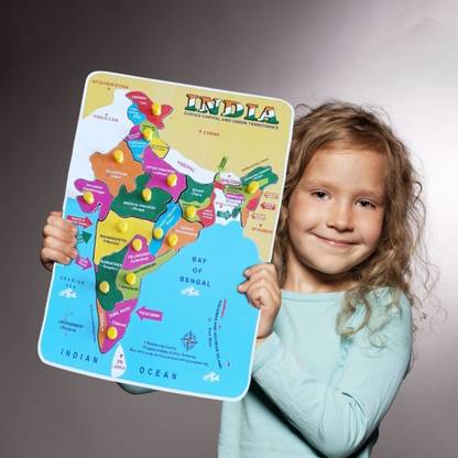 BAMICO India Map Wooden Puzzle All States and Union Territories name in Multicolor