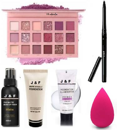 HINSHITSHU J & F Nude Eyeshadow , Primer , Fixer , Foundation , Kajal And Sponge Puff