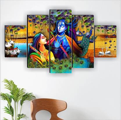SNDArt (5P-15118)Set of 5 Radha Krishna Paintings For Living Room Digital Reprint 18 inch x 30 inch Painting