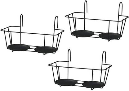 Takasho Hanging Basket Type Planter Stand Double Black (Pack of 3 Units) Plant Container Set
