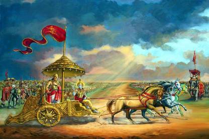 Beautiful Arjun and Shree Krishna in Mahabharat Wall Beautiful Painting Paper Print