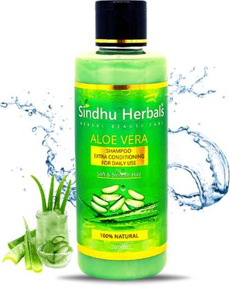 Sindhu Herbals Aloe Vera Shampoo with Pure Aloe Vera, Basil for Silky Hair