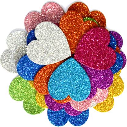 JHINTEMETIC 5.08 cm Heart Shape Glitter Foam Stickers For Crafts Activities, Creativity - Pack Of 50 Removable Sticker