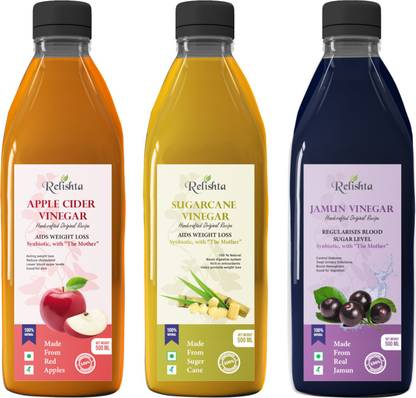 Relishta Apple Cider Sugarcane & Jamun Vinegar with Mother Vinegar (Pack of 3) Vinegar