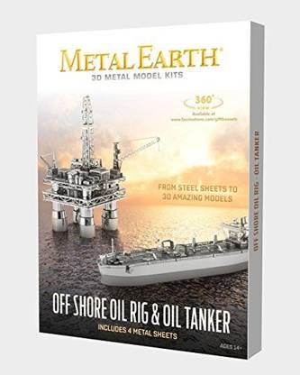 Fascinations Metal Earth Off Shore Oil Rig & Oil Tanker Gift Box Set 3D Metal Model Kit