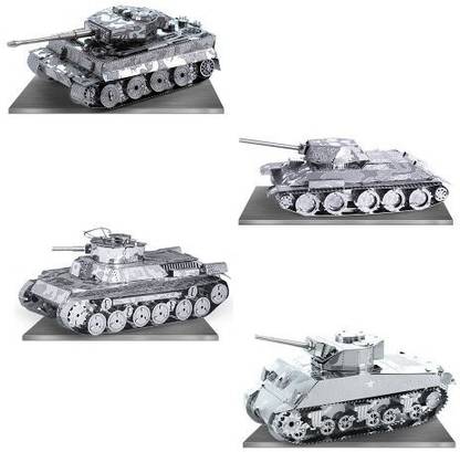 Fascinations Metal Earth 3D Model Kits - Tanks Set of 4 - Tiger 1, T-34, Chi-Ha and Sherman