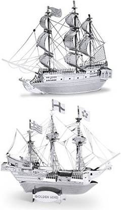 Fascinations Metal Earth 3D Laser Cut Steel Models - Black Pearl Ship AND Golden SET OF 2