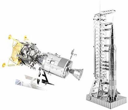 Fascinations Metal Earth 3D Metal Model Kits Set Of 2 - Apollo Csm With Lm And Apollo Saturn V With Gantry