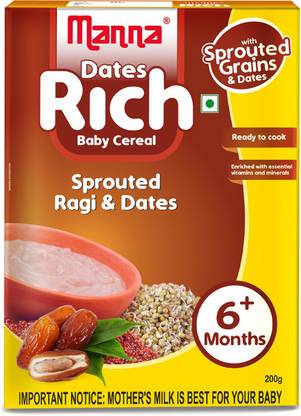 Manna Baby Cereal 200g | Baby Food (6+Months) Sprouted Ragi with Dates Powder | 100% Natural Health Mix | Infant Food Cereal