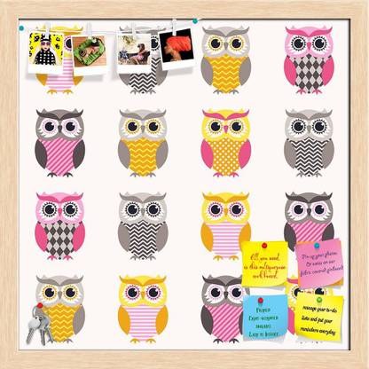 Artzfolio Owl Cartoon Notice Pin Board Soft Board with Push Pins Cork Bulletin Board
