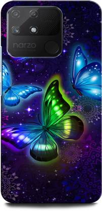 ORBIQE Back Cover for Realme Narzo 50A BUTTERFLY, BEAUTIFULBUTTERFLIES, BLUEBURRERFLY, GLITTER