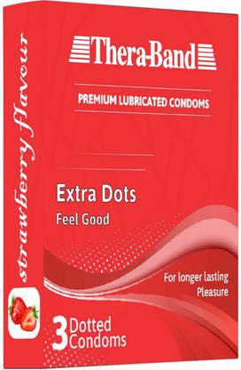 Theraband Extra Dotted Strawberry Flavored Condom For Men (Set of 10 X 3Pcs =30 Sheets) Condom