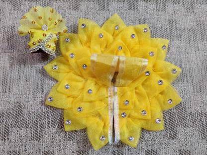 GE Laddu Gopal Yellow Designer Dress 2 No. (6 inch) With Mukut. Premium Quality Dress