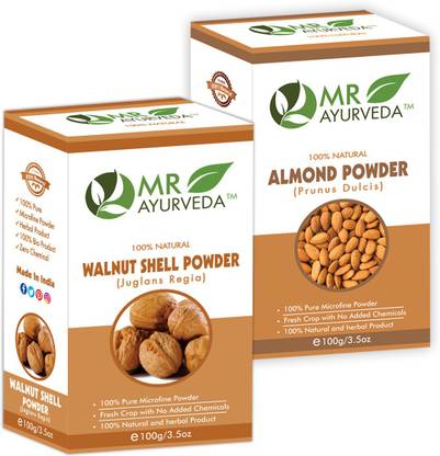 MR Ayurveda 100% Organic Walnut Shell Powder & Almond Powder - Set of 2